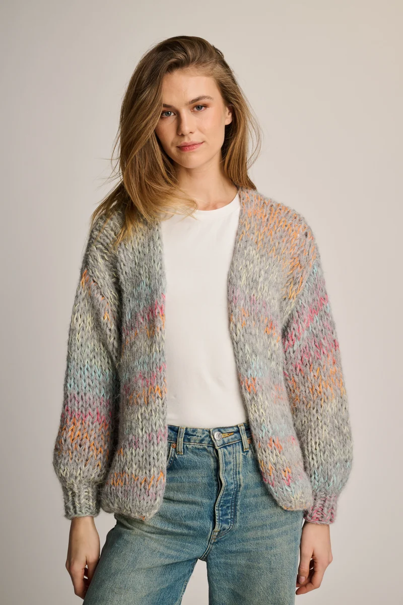 Isa Cardigan Short Grey Multi