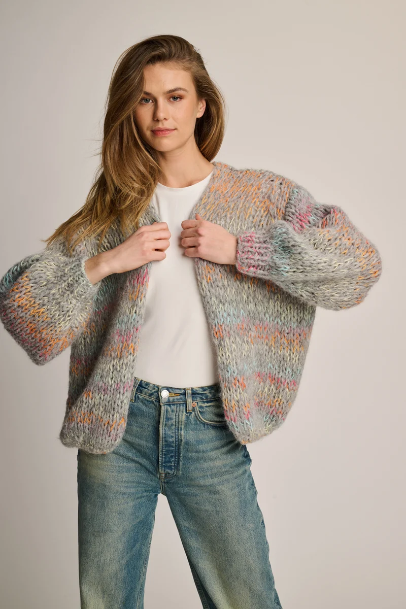 Isa Cardigan Short Grey Multi