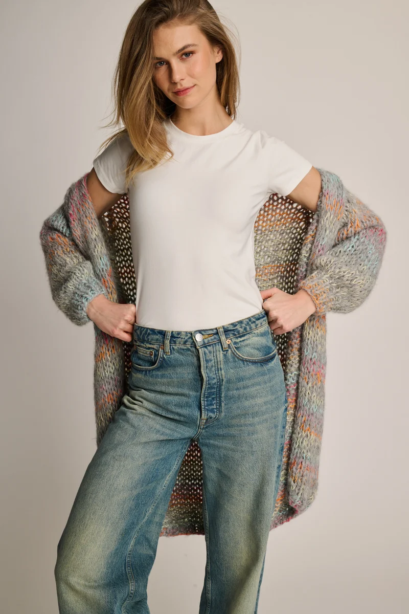Celine Cardigan Long Grey Multi
