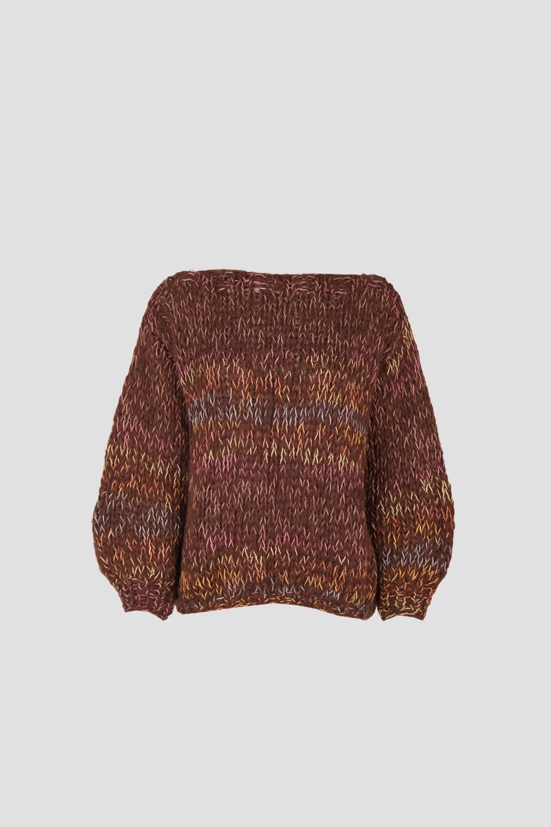 Amy Pullover Round Neck Chocolate Brown Multi