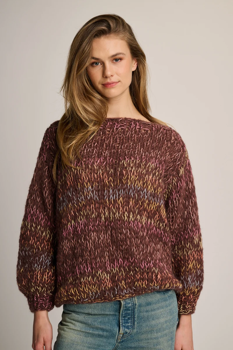 Amy Pullover Round Neck Chocolate Brown Multi