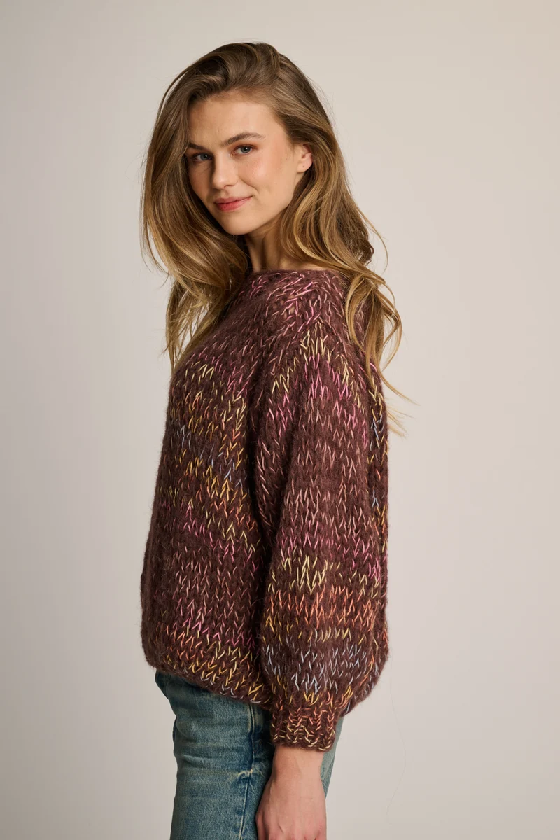 Amy Pullover Round Neck Chocolate Brown Multi