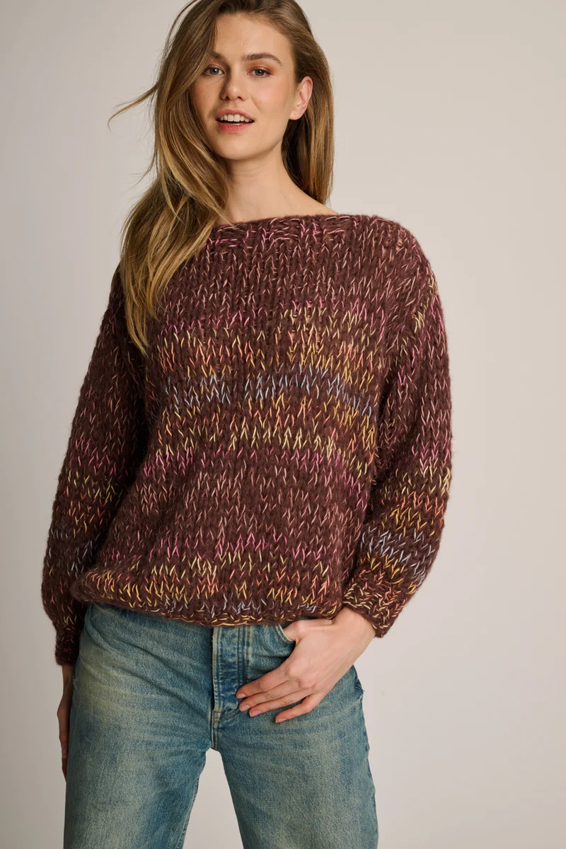 Amy Pullover Round Neck Chocolate Brown Multi