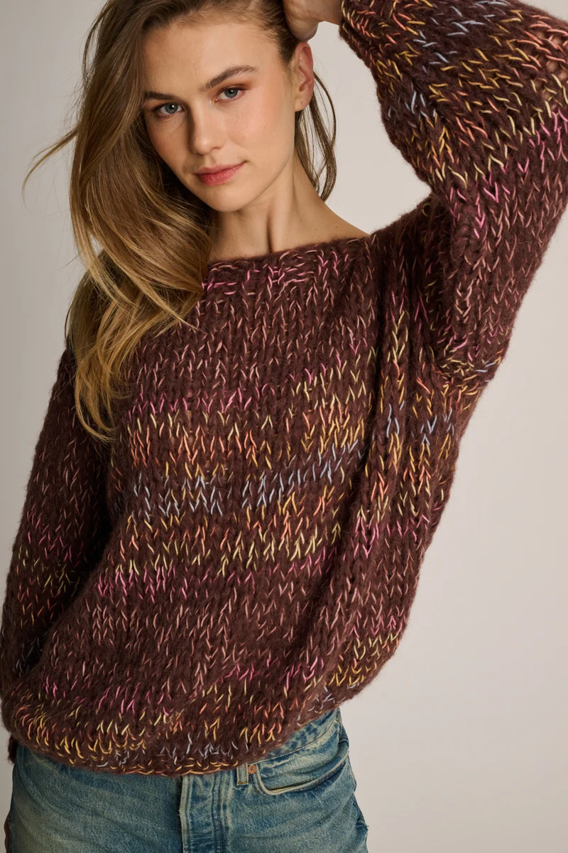 Amy Pullover Round Neck Chocolate Brown Multi