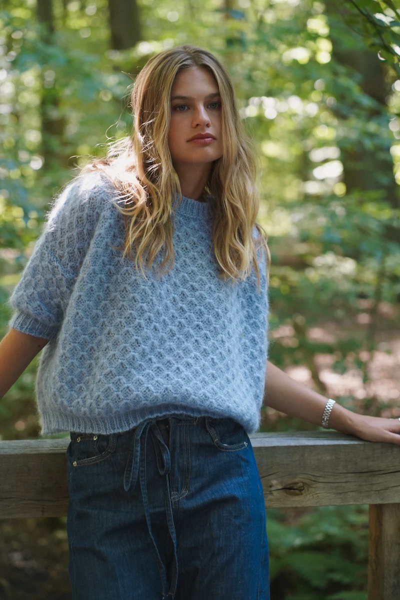 Aline Pullover Round Neck Short Sleeves Pastel Blue