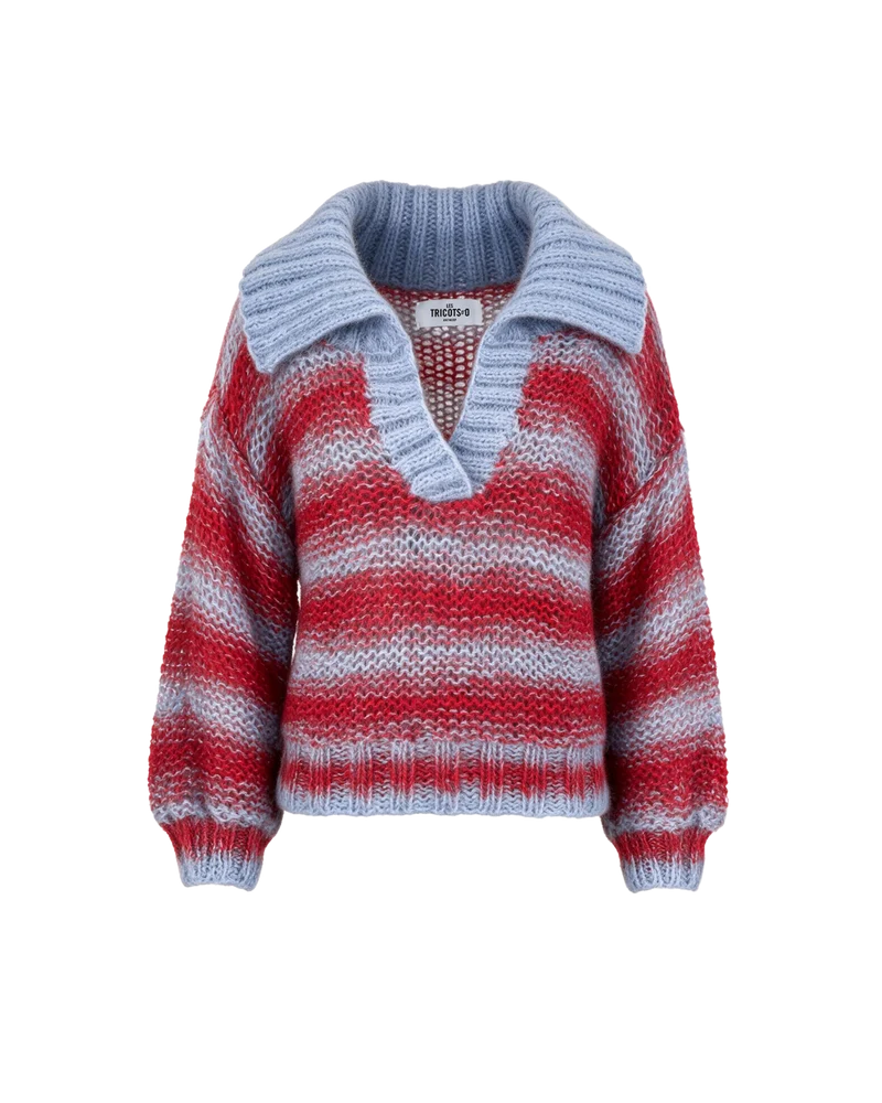Luna Pullover - Red/Pastel blue