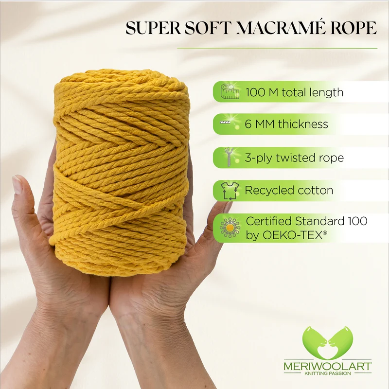 TOBACCO MACRAMÉ ROPE 6 MM, 100 M