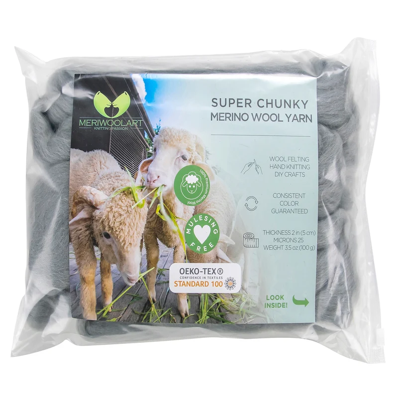 STEEL SUPER CHUNKY MERINO WOOL 4-5 CM, 25 MICRONS