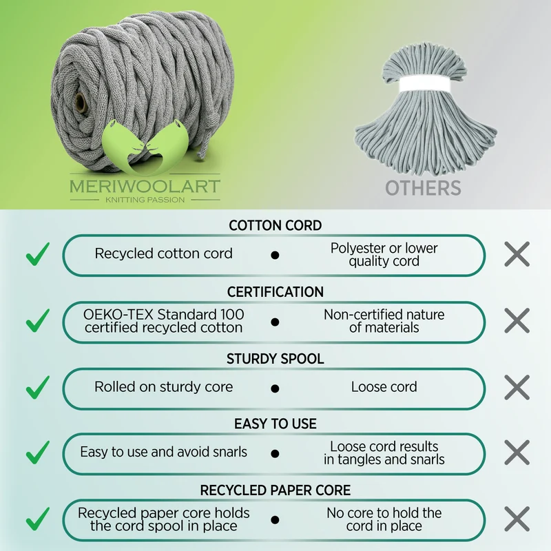 LIGHT GREY RECYCLED COTTON CORD 10 MM, 60 M