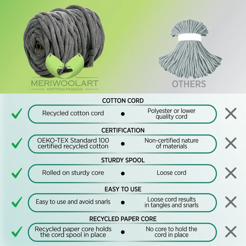 DARK GREY RECYCLED COTTON CORD 10 MM, 60 M