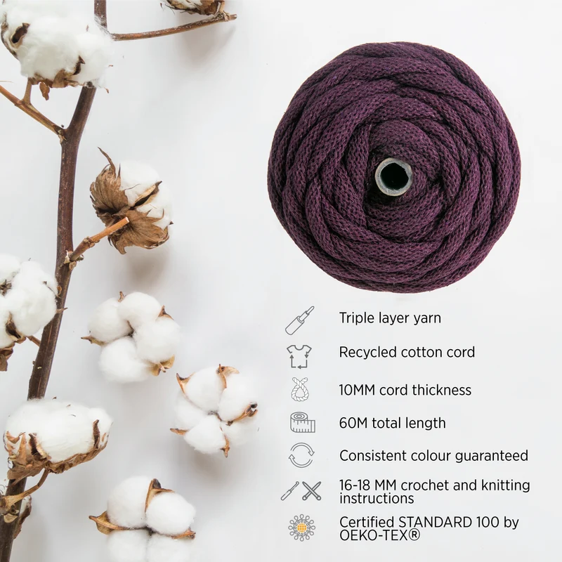 LILA RECYCLED COTTON CORD 10 MM, 60 M