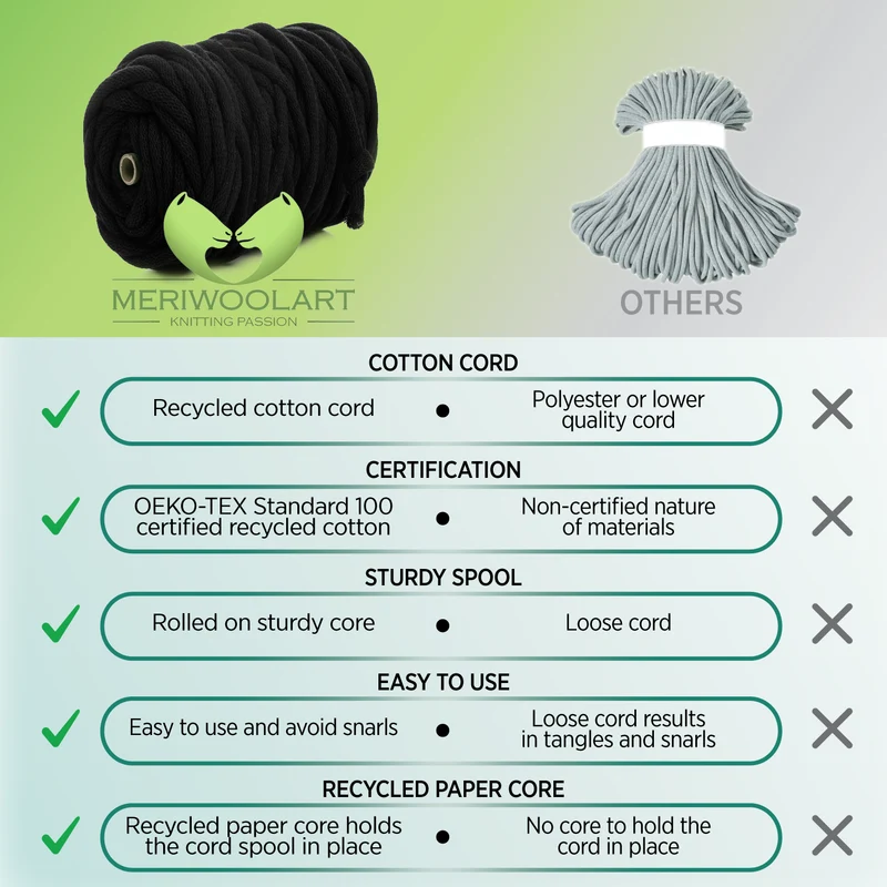 BLACK RECYCLED COTTON CORD 10 MM, 60 M