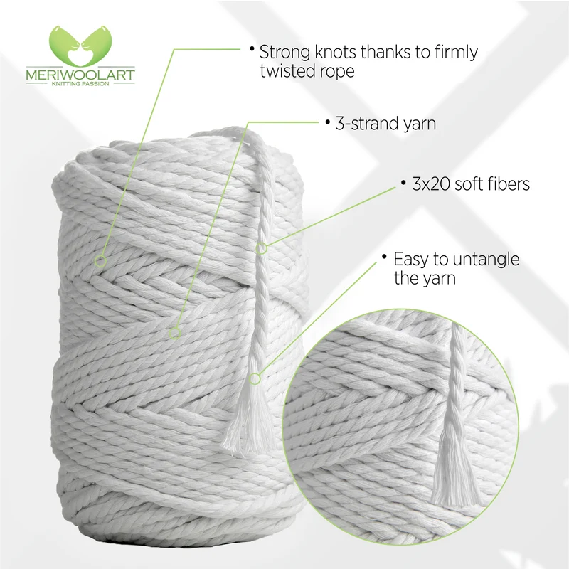 WHITE MACRAMÉ ROPE 4 MM, 75 M