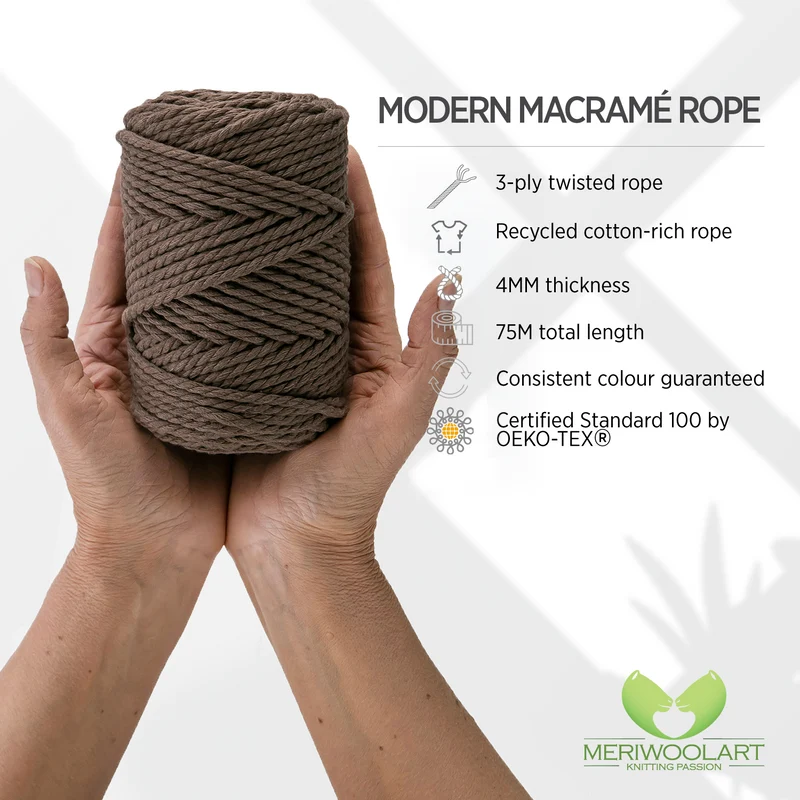 BROWN MACRAMÉ ROPE 4 MM, 75 M