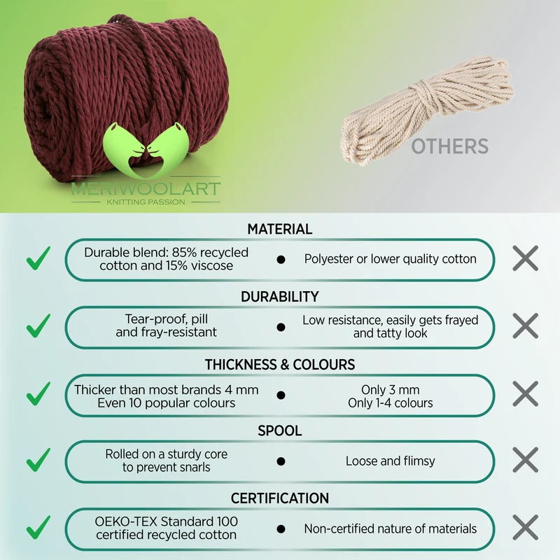 BURGUNDY MACRAMÉ ROPE 4 MM, 75 M