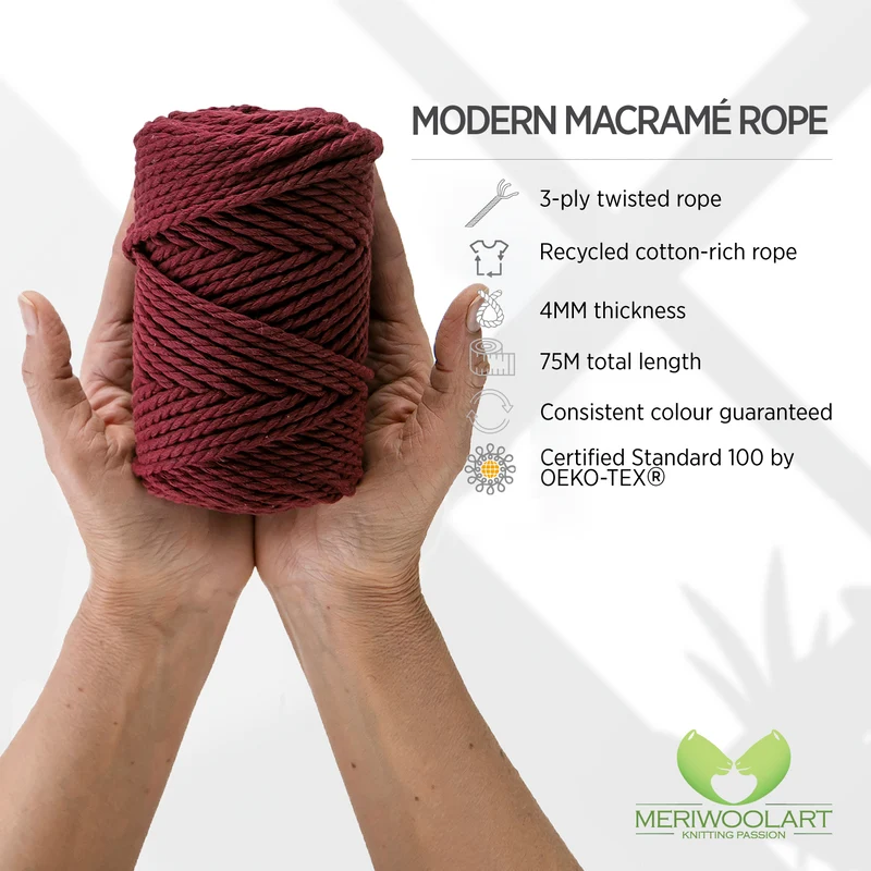 BURGUNDY MACRAMÉ ROPE 4 MM, 75 M