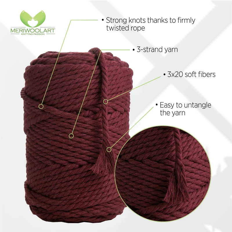 BURGUNDY MACRAMÉ ROPE 4 MM, 75 M