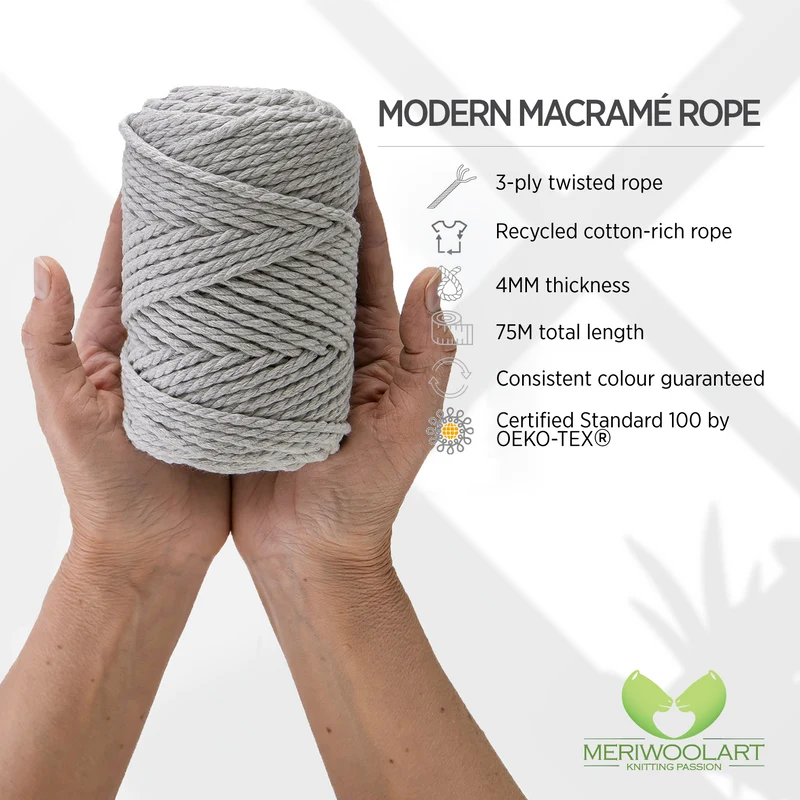 LIGHT GREY MACRAMÉ ROPE 4 MM, 75 M