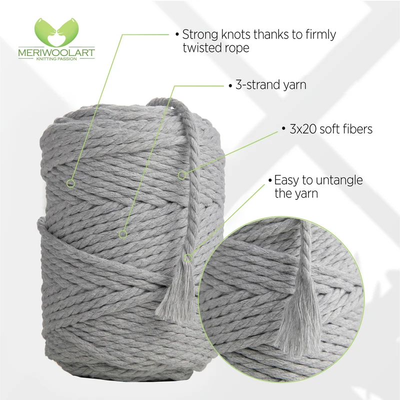 LIGHT GREY MACRAMÉ ROPE 4 MM, 75 M