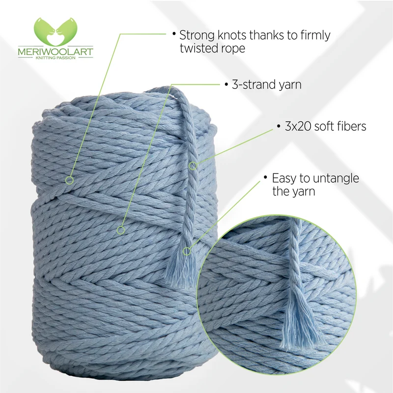 BABY BLUE MACRAMÉ ROPE 4 MM, 75 M