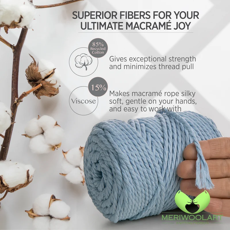 BABY BLUE MACRAMÉ ROPE 4 MM, 75 M
