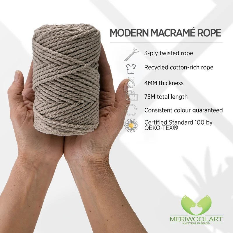 SAND MACRAMÉ ROPE 4 MM, 75 M