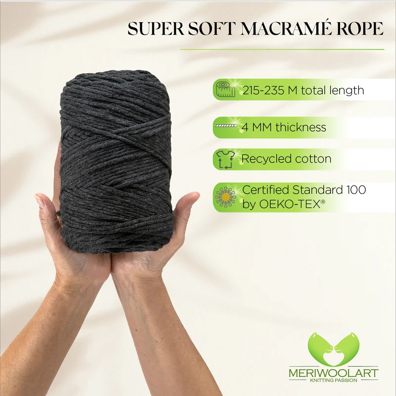 Graphite Single Twisted Macramé 4mm 225m