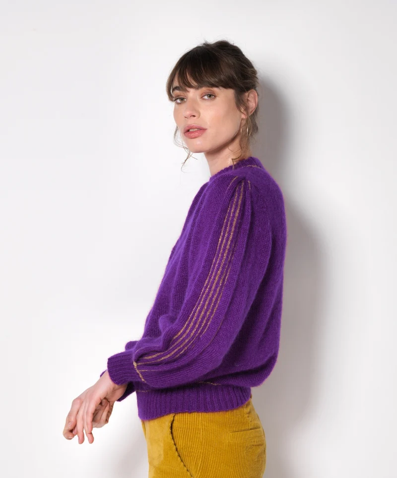 Pull Alix mohair Mûre et doré.