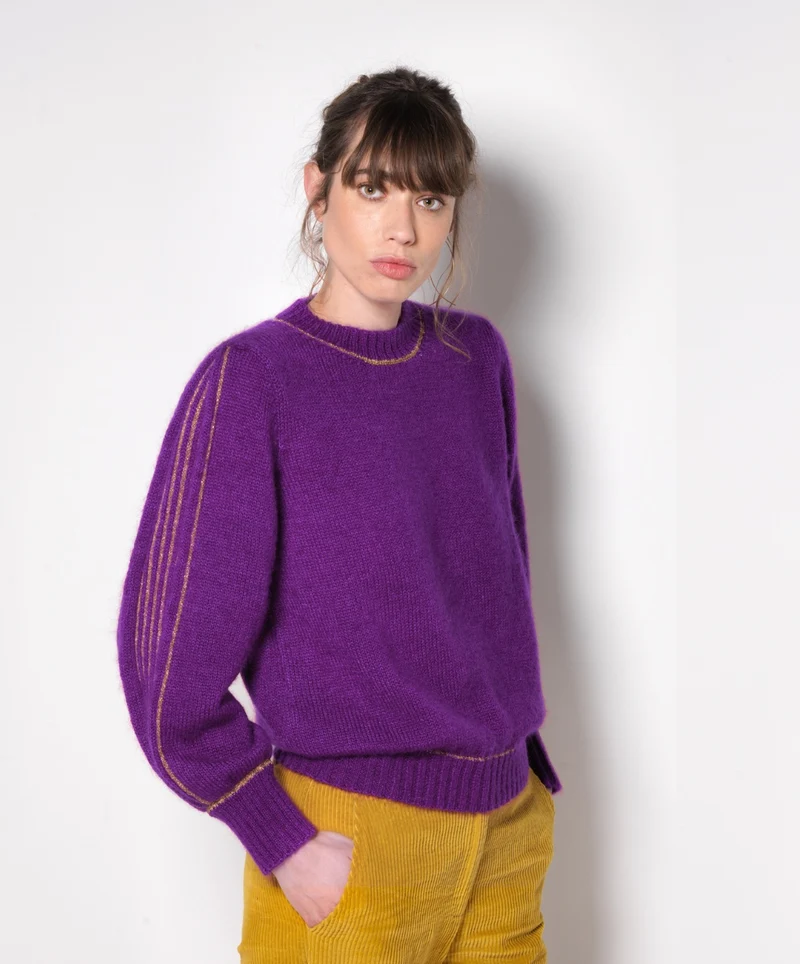 Pull Alix mohair Mûre et doré.