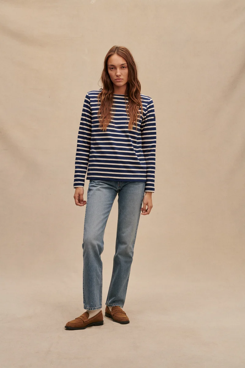 Marinière bleu marine et écru pour femme