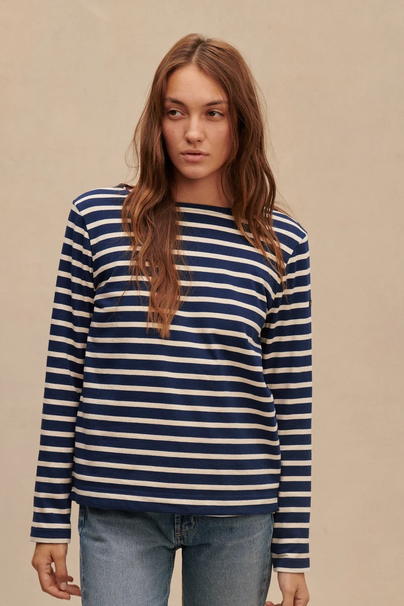 Marinière bleu marine et écru pour femme