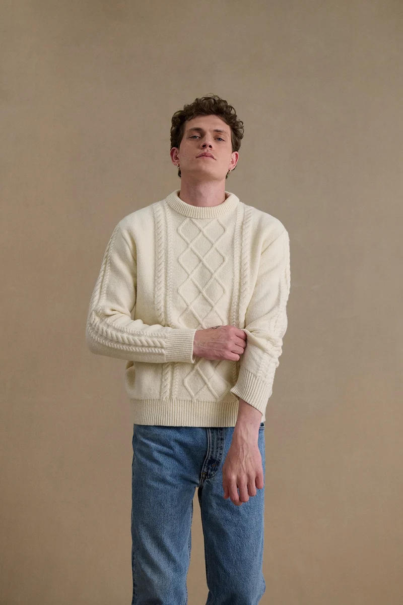 Pull irlandais écru pour homme