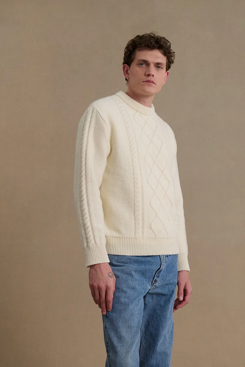 Pull irlandais écru pour homme