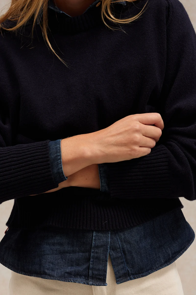 Pull femme col rond bleu marine