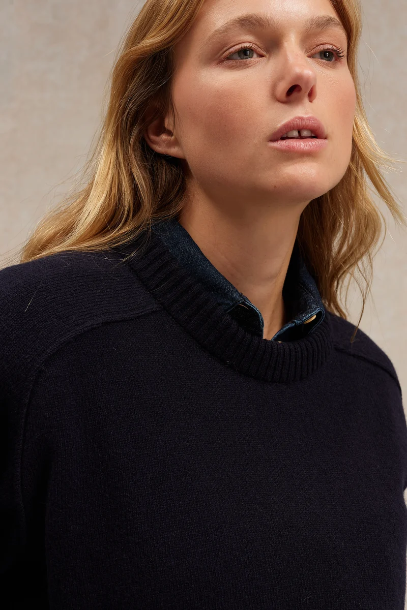 Pull femme col rond bleu marine