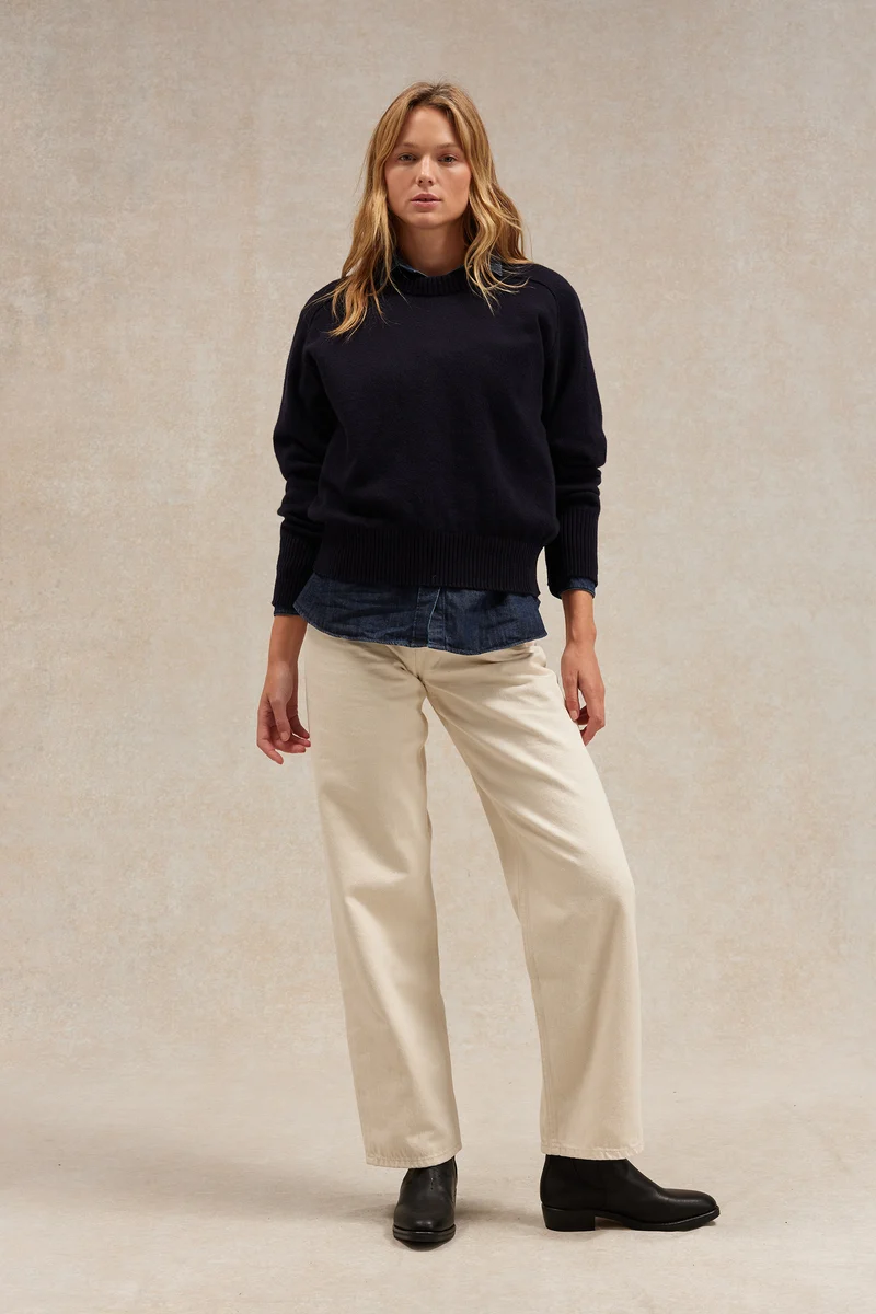 Pull femme col rond bleu marine