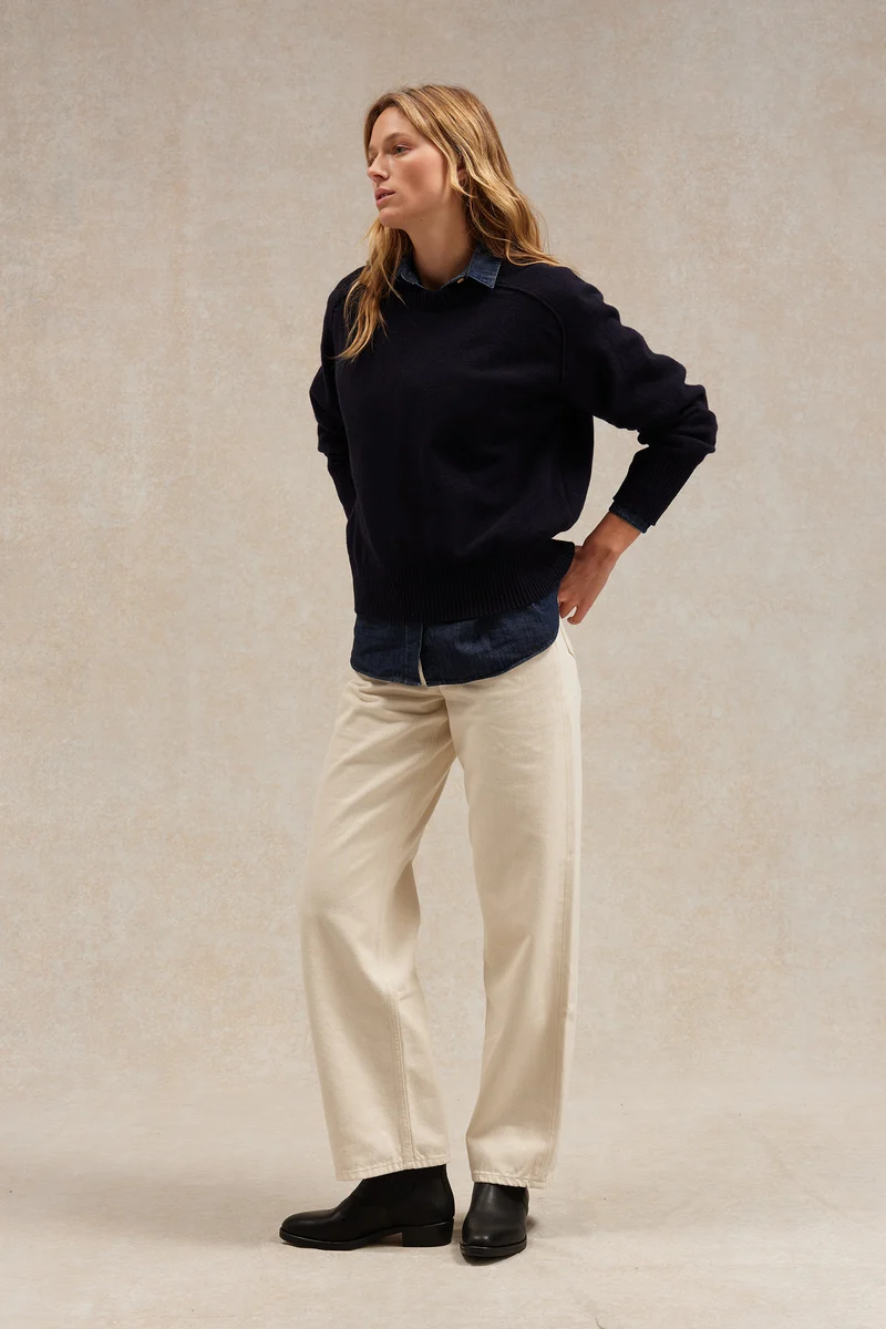 Pull femme col rond bleu marine