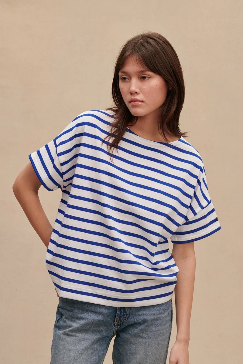 Marinière Jim oversize blanc et roi pour femme