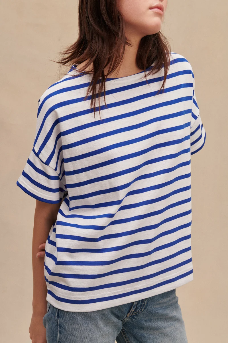 Marinière Jim oversize blanc et roi pour femme
