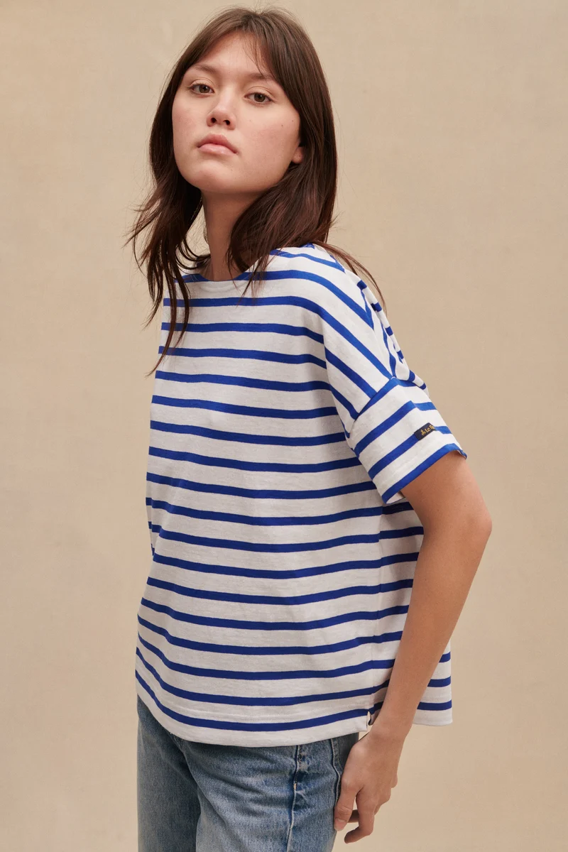 Marinière Jim oversize blanc et roi pour femme