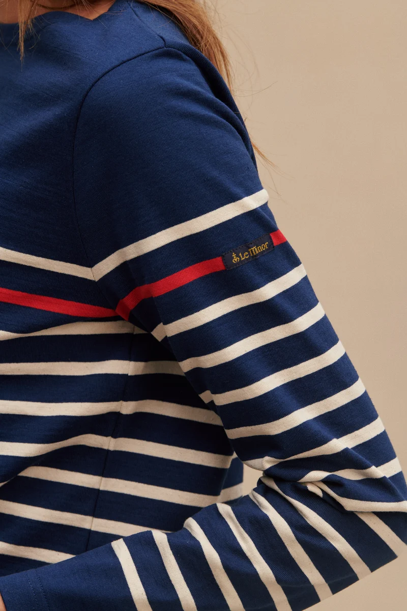 Marinière originale bleu marine avec rayure rouge pour femme