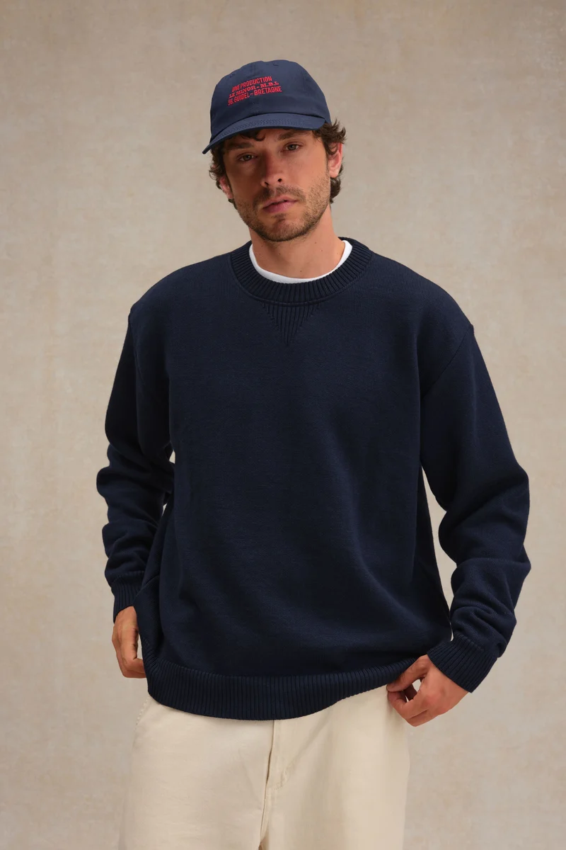 Sweat bleu marine en laine mérinos - Le Minor x Monocle
