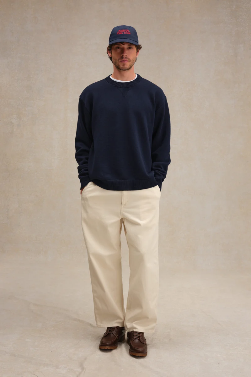Sweat bleu marine en laine mérinos - Le Minor x Monocle