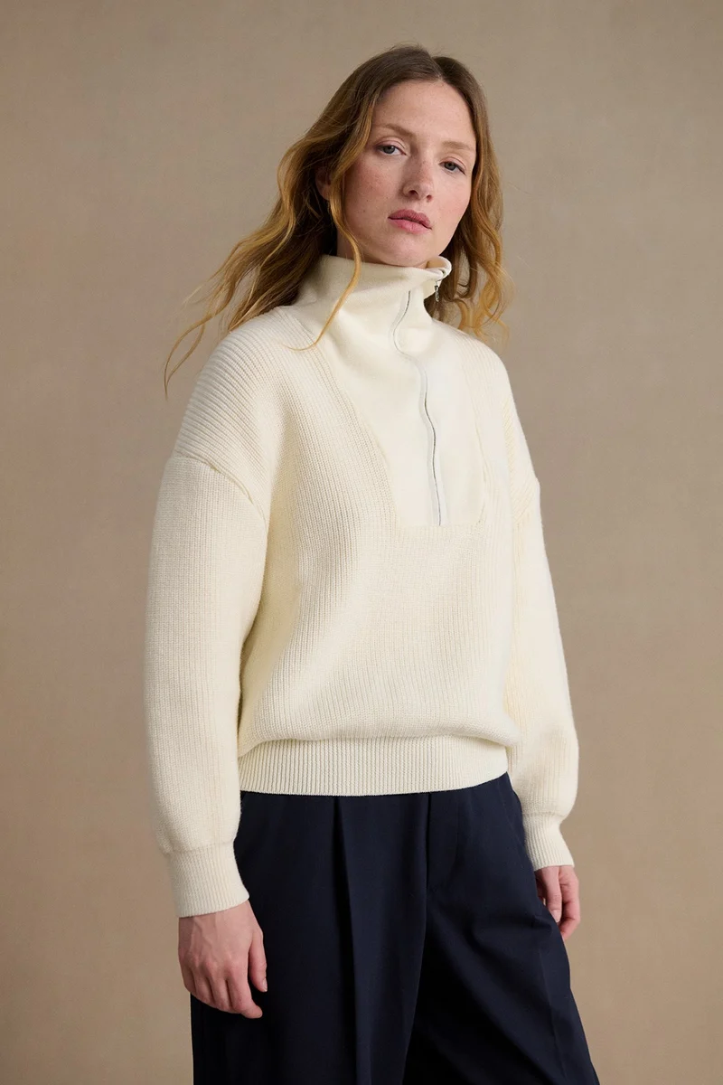 Pull col camionneur mérinos écru pour femme