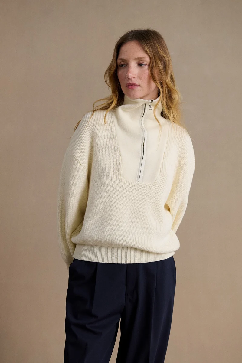 Pull col camionneur mérinos écru pour femme