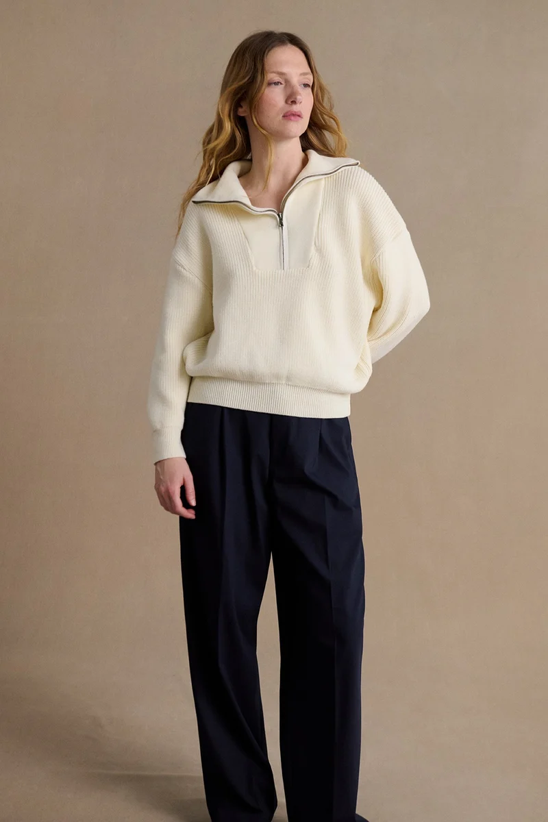 Pull col camionneur mérinos écru pour femme