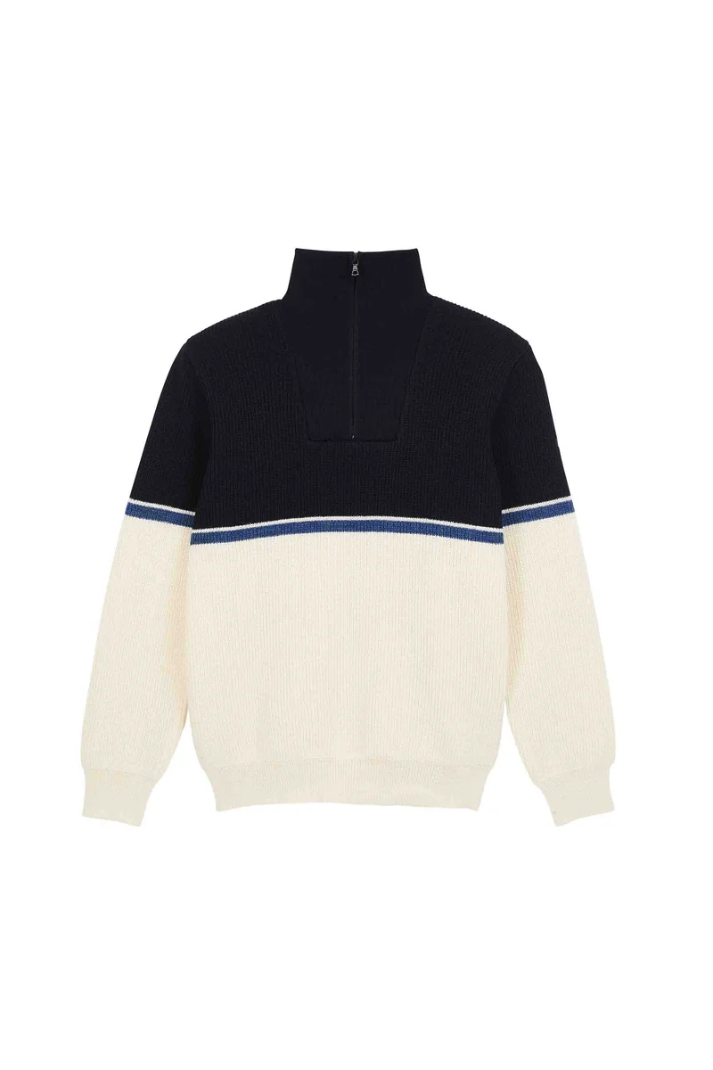 Pull camionneur écru et bleu marine pour homme