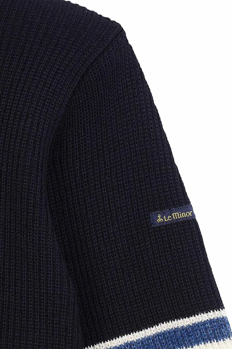 Pull camionneur écru et bleu marine pour femme