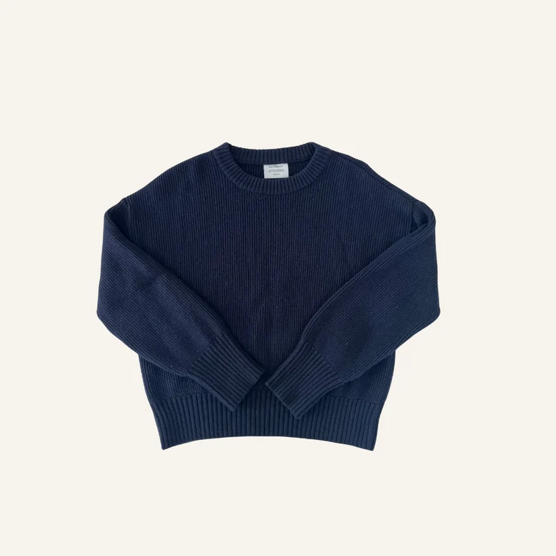 Pull femme col rond bleu marine en côtes anglaises - Seconde main
