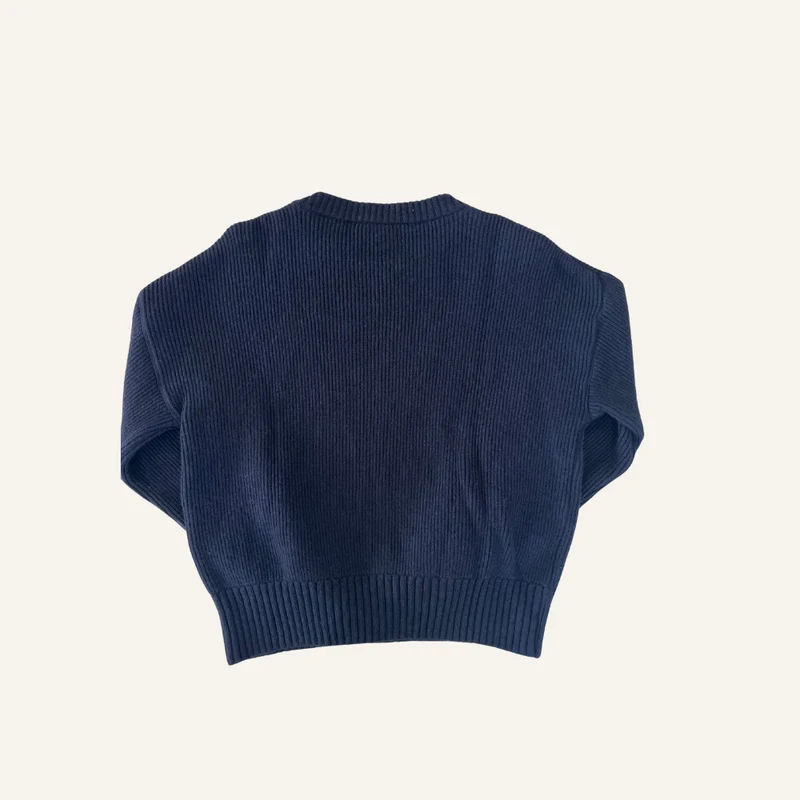 Pull femme col rond bleu marine en côtes anglaises - Seconde main